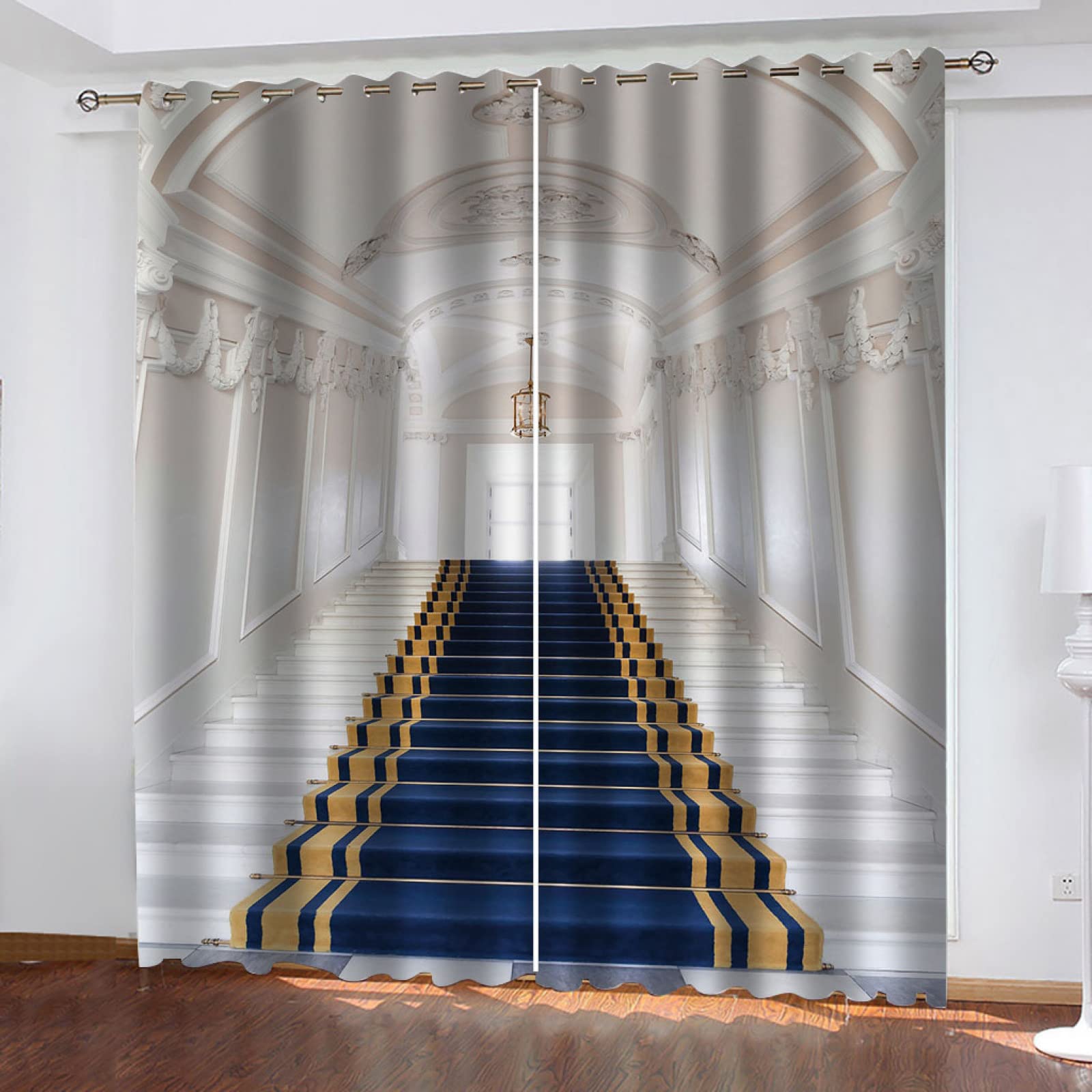 HOUKAI Vorhänge Kinderzimmer Mädchen, Wohnzimmer Vorhang, 220x210Cm 2Er Set, 3D Blauer Teppich Auf Der Treppe Blickdichte Vorhang Dekor, Gardinen Mit Ösen, Jungen Schlafzimmer, Verdunklungsvorhänge