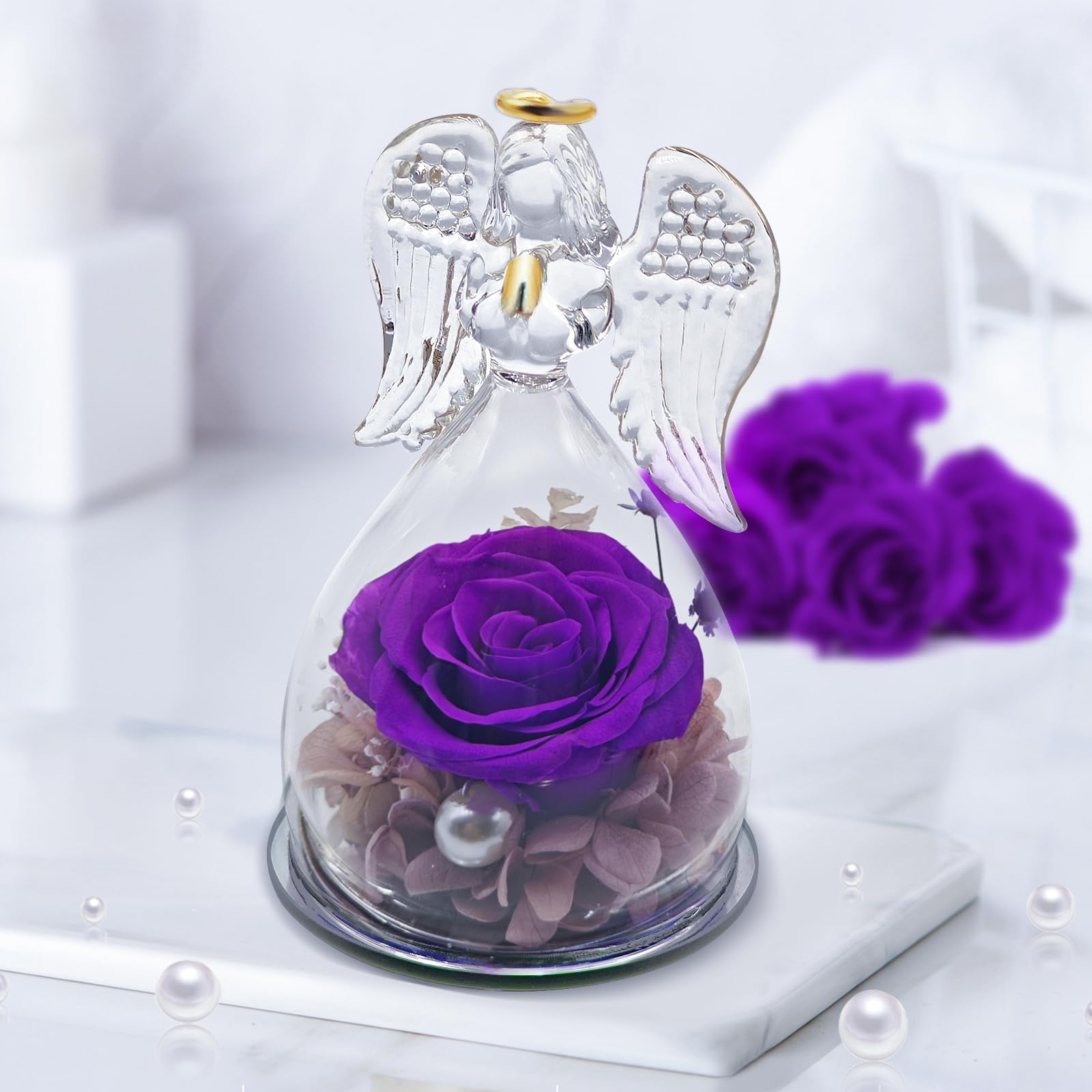 Moederdag Engel Eeuwige Roos Geschenken Voor Mama, Handgemaakte Eiwge Bloemen Engelfiguur, Verjaardag Mama Oma Vriendin Geschenken Voor Vrouwen