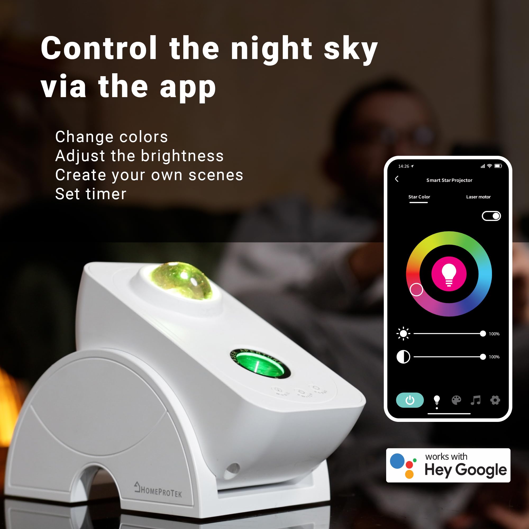 HOMEPROTEK Projecteur Galaxie, Projecteur Ciel Étoilé - Intelligent Contrôlé par application Galaxy Projector rotatif à 90 degrés Hey Google et Alexa compatible Lampe Projecteur Galaxie Plafond