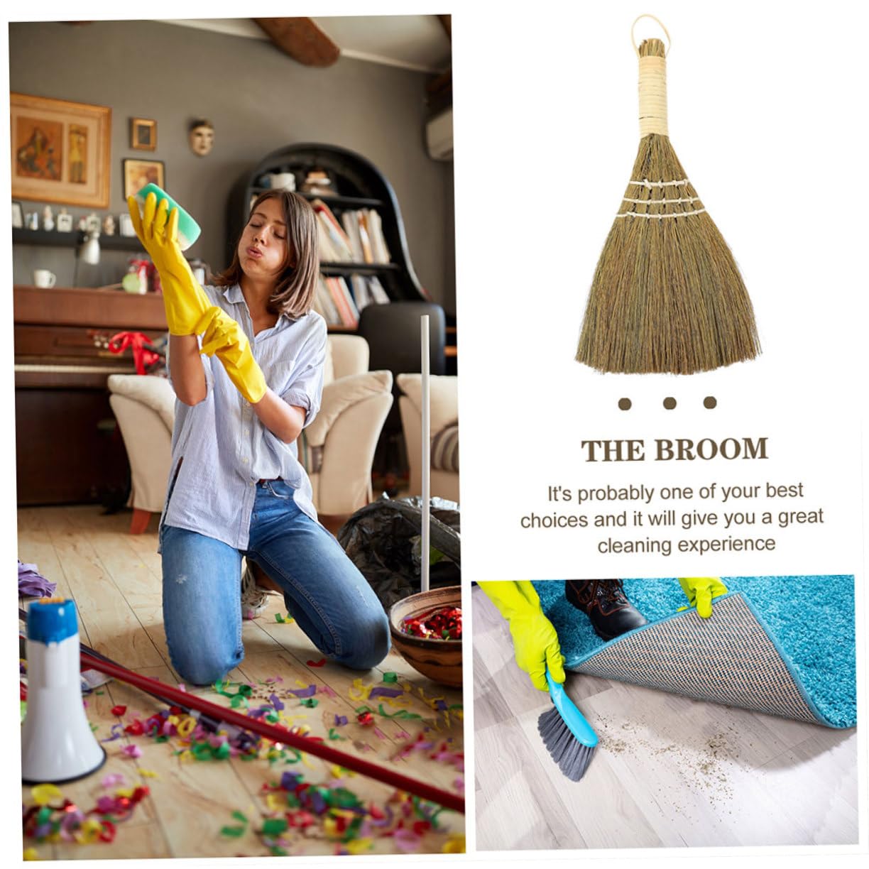 GRIRIW 3pcs Kitchen Cleaning Broom Dust Removing Broom Small Broom Portable Broom Office Decor Small Hand Broom Brooms Straw Broom Top Scrubber Duster Little Broom Handle Tool Miscanthus