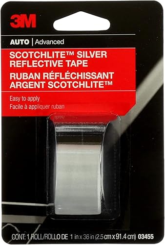 3M Scotchlite Cinta reflectante plateada, 03455, 1 pulgada x 36 pulgadas, 1 rollo