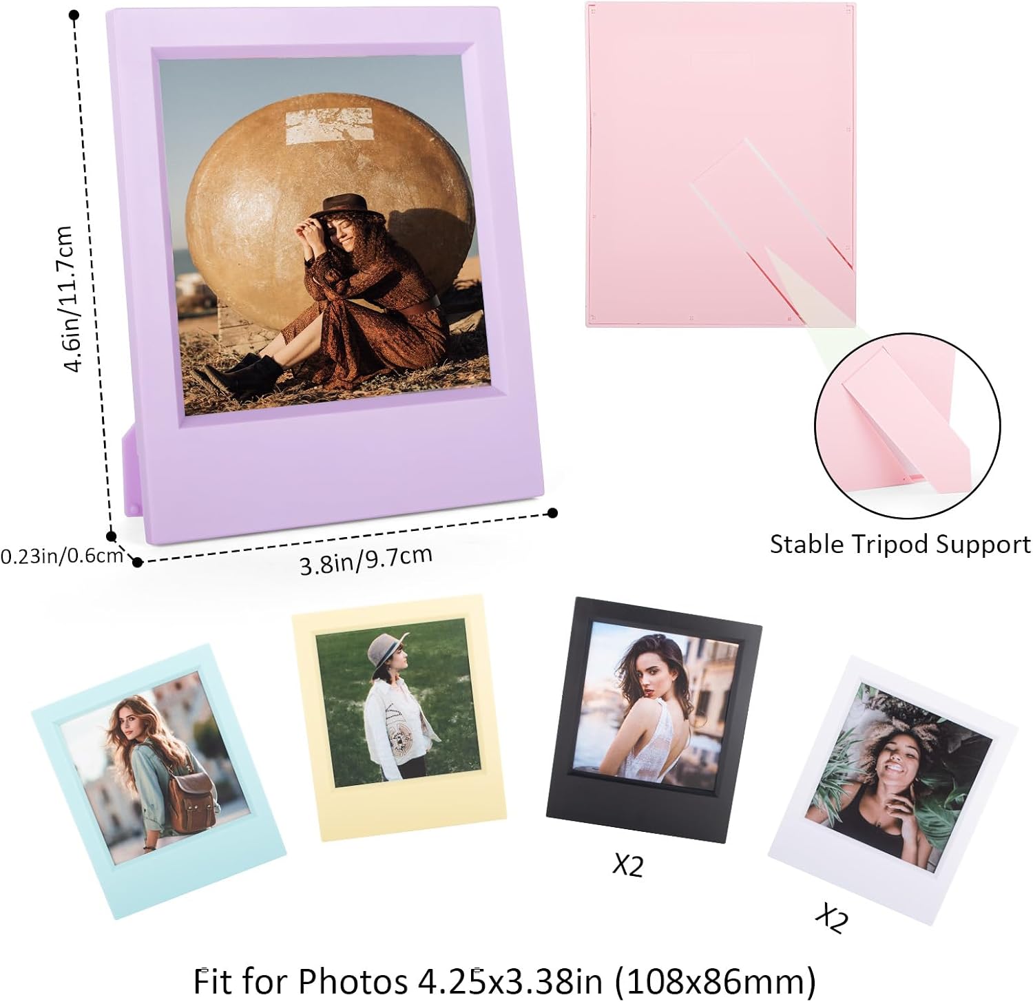 8 Packs Tabletop Photo Frame for Polaroid i-Type Now/OneStep2/Flip/Lab Instant Camera Film, 4.25x3.5'' Photo Frame, Display Small Picture Frames for 600/SX-70 Series Camera Film - Colorful image 3