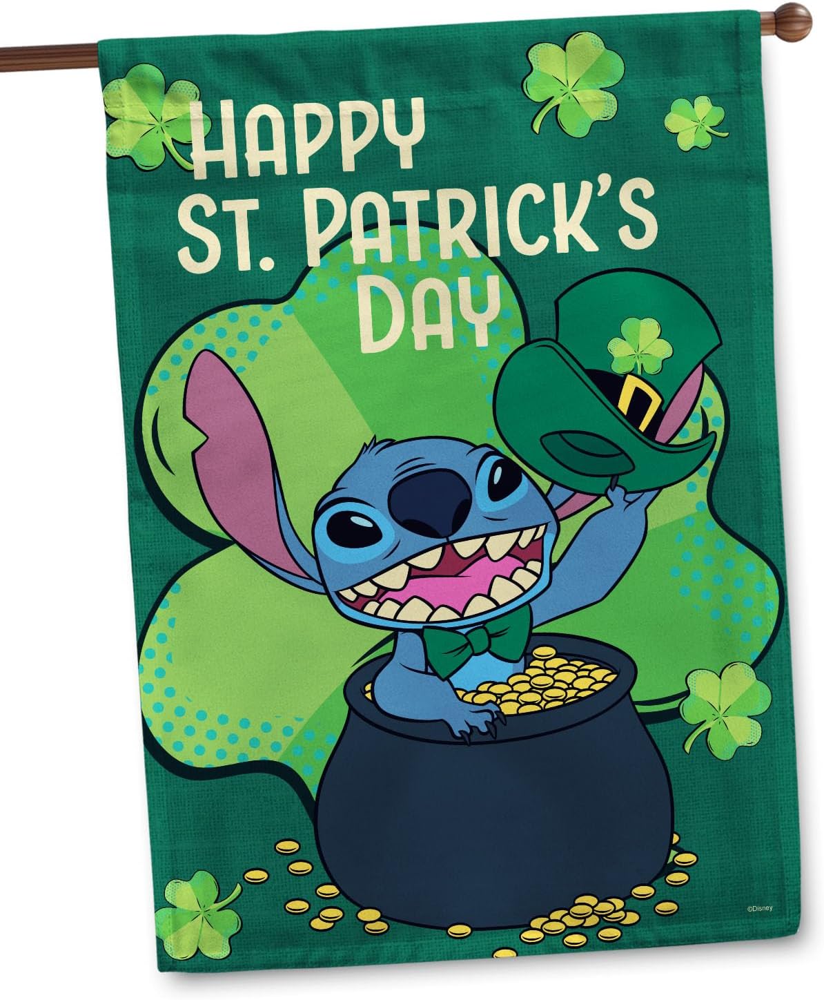 Flagology, Disney Happy St. Patrick's Day Stitch House Flag 28" x 40", Officially Licensed Disney, St. Pat's Decor