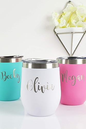 Miniatura 2 de Personalized Monogram Wine Tumbler with Lid - Customized Stainless Steel Stemless Wine Glass