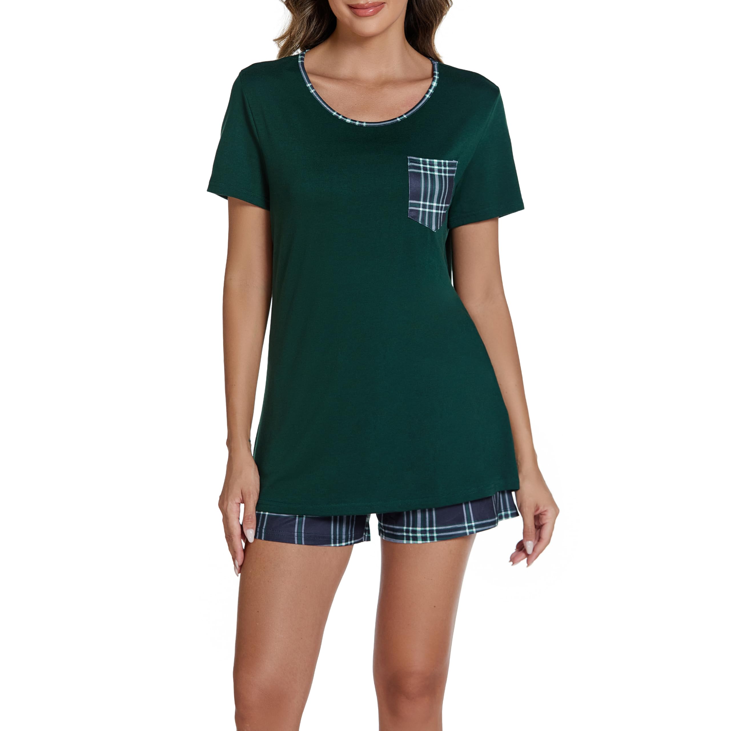 JCQIGOA Schlafanzug Damen Kurz Pyjama Damen Sommer Zweiteiler Baumwolle Set Schlafshirt Kurzarm Shorty