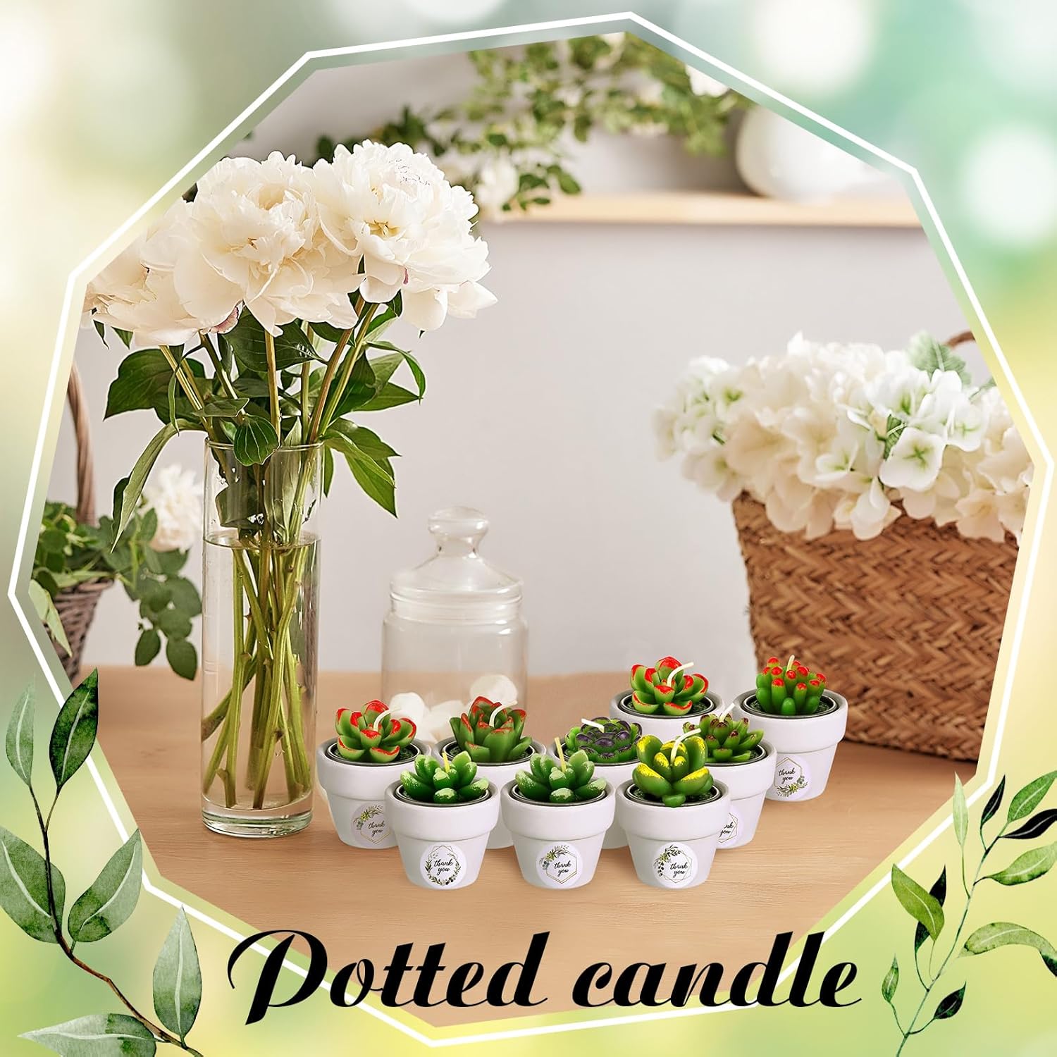 MTLEE Cactus Candle Planter, 18 Pcs Paraffin Wax Succulent Tealight Candles with Mini White Terracotta Clay Pots, for Party Favor, Fiesta, Birthday, Wedding Decor, Indoor, 1.57x1.57 inches - Image 7