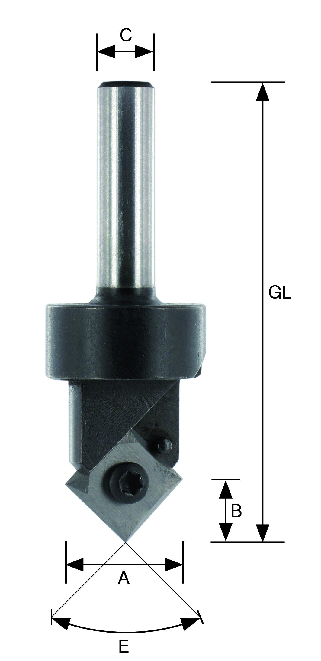 ENT 20300 Frez do rowków V w wegliku, trzpien (S) 8 mm, srednica (D) 17 mm, NL 8,3 mm, E 90°, Z1, GL 63 mm
