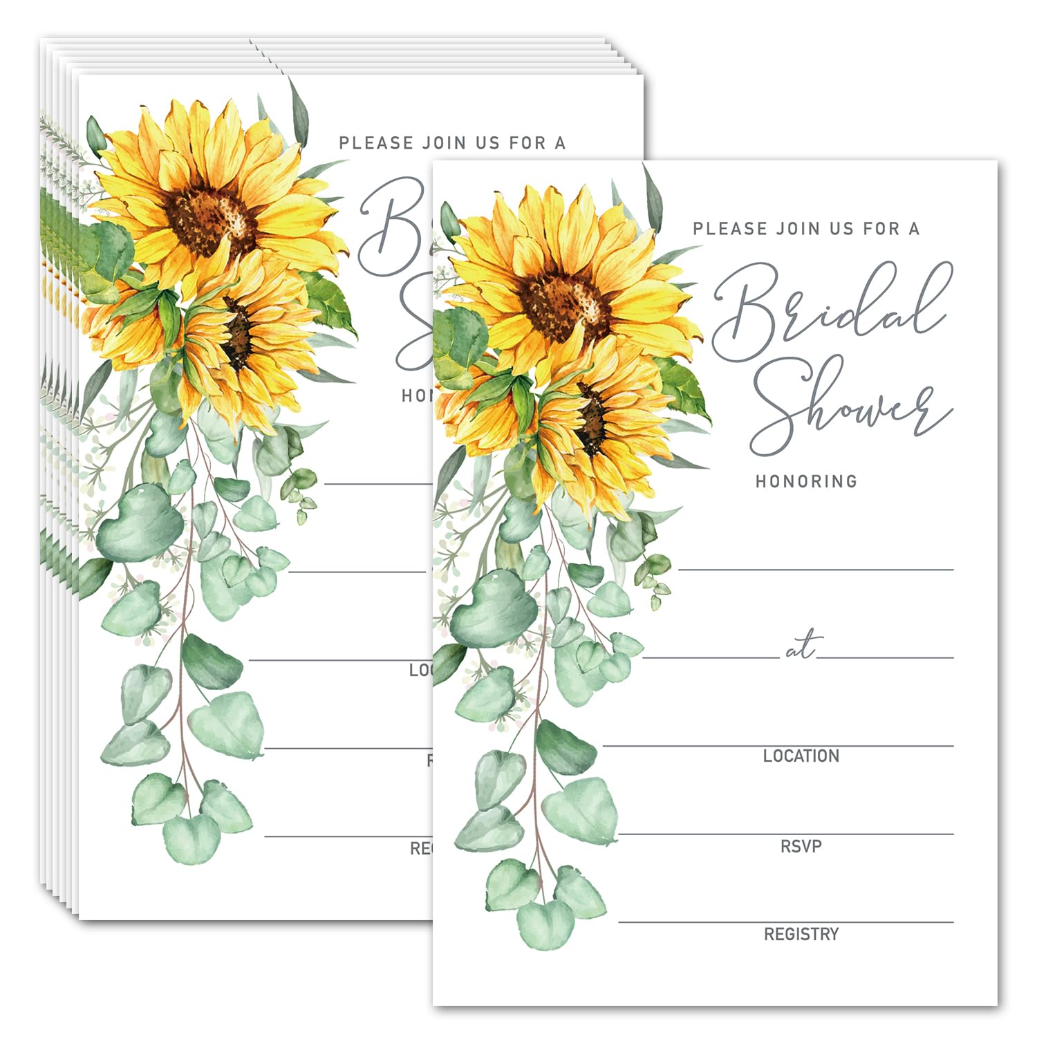 Sunflower Bridal Shower Invitations, Watercolor Flower Bridal Party Invitation Cards, Perfect for the Bridal Shower, Wedding Shower Receptions