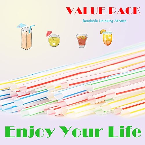 Vista 3 de 100 popotes de plástico desechables flexibles, pajitas flexibles coloridas, pajitas largas, pajitas de plástico desechables, pajitas de plástico