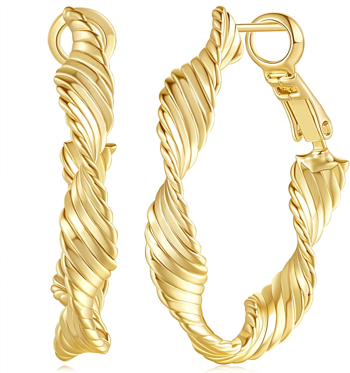 SANDRA REDD 14K Gold Earrings for Women Gold Hoop Earrings for Women Twisted Mobius Hoop Earring for Womens Hoops Thick Light Radiant Hoops Earring for Womens 30mm