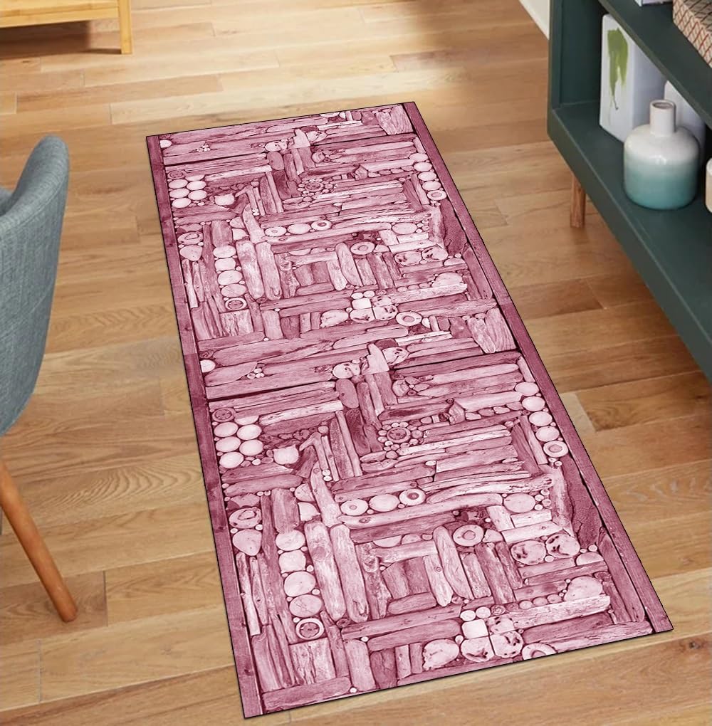 Alfombra de pasillo rosa de 80 x 220 cm lavable para evitar resbalones en casa
