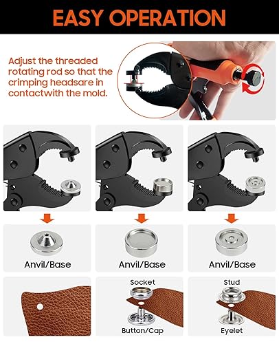 Miniatura 8 de Herramienta de cierre a presión resistente, herramienta de ajuste a presión con 100 juegos de 4 broches de cubierta de barco de 4 colores, kit de