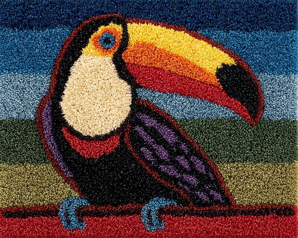 FWRTYCB Latch Hook Kits Rug Making Crafts with Pattern Printed,Toucan 20X15Inch Large Latch Hook Rug Kit Tapestry Rug Making Kits DIY Crafts Unfinished Handmade Crochet Yarn for Adults Beginner