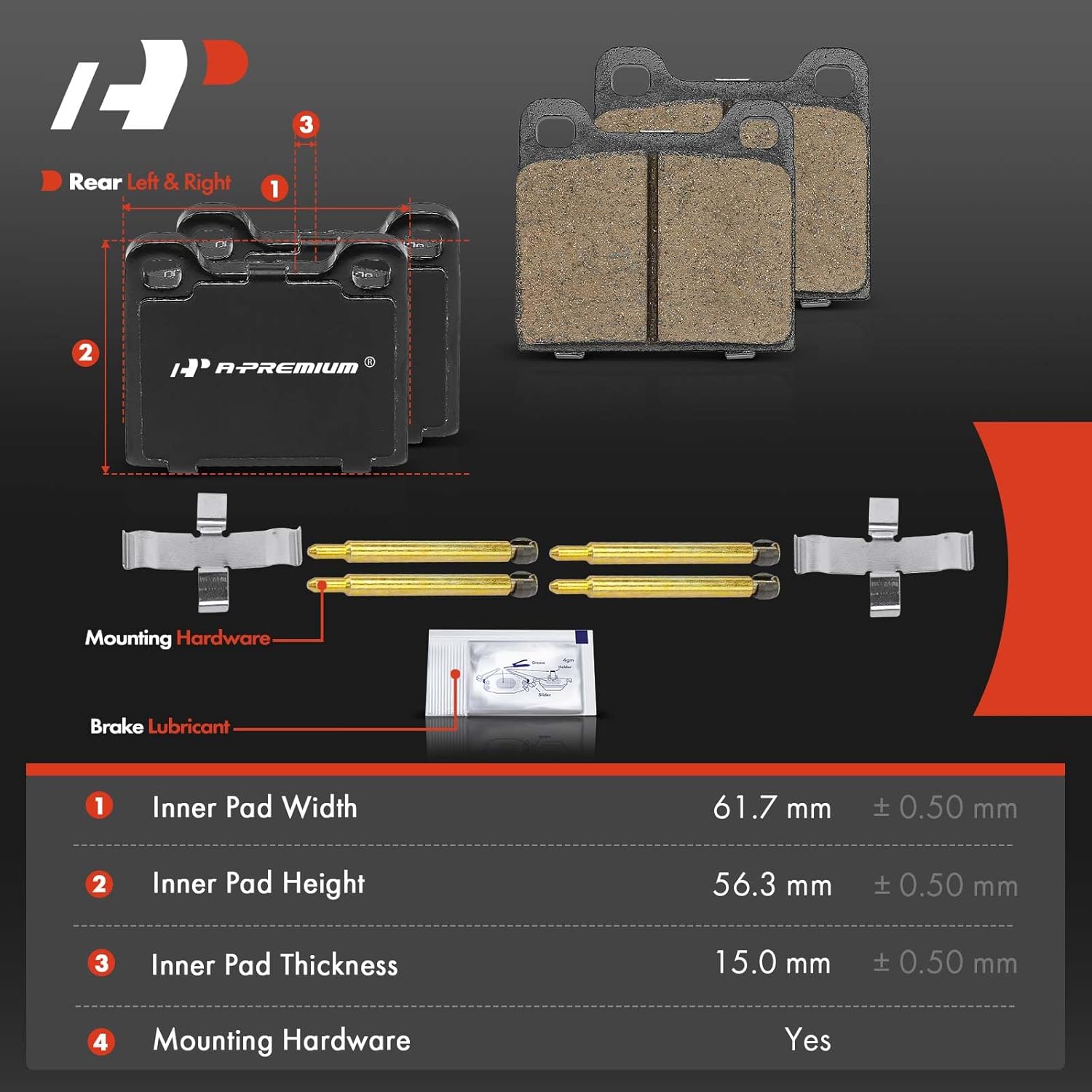 A-Premium Rear Ceramic Brake Pads Set Compatible with Volvo C70, S90, 240, 242, 244, 245, 740, 745, 780, 940, 960, V70, V90 & Mercedes-Benz 240D, 280CE, 280E, 280SE, 300CD, 300D, 300SD, 4-Pack