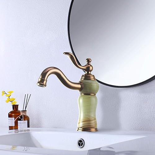 Miniatura 10 de LANC Grifo de baño de piedra de lujo europeo todo cobre y natural Jade blanco grifo mezclador caliente y frío grifo mezclador oro rosa acabado