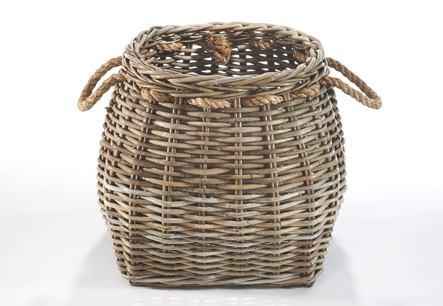 Kobolo Aufbewahrungskorb Flechtkorb aus Rattan mit Seilgriff Kubu Grey