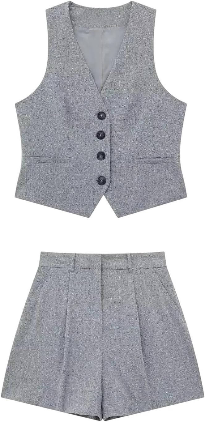 Women's Sleeveless Vest High Waist Shorts Two Piece Set Casual Daily Waistcoat Suit