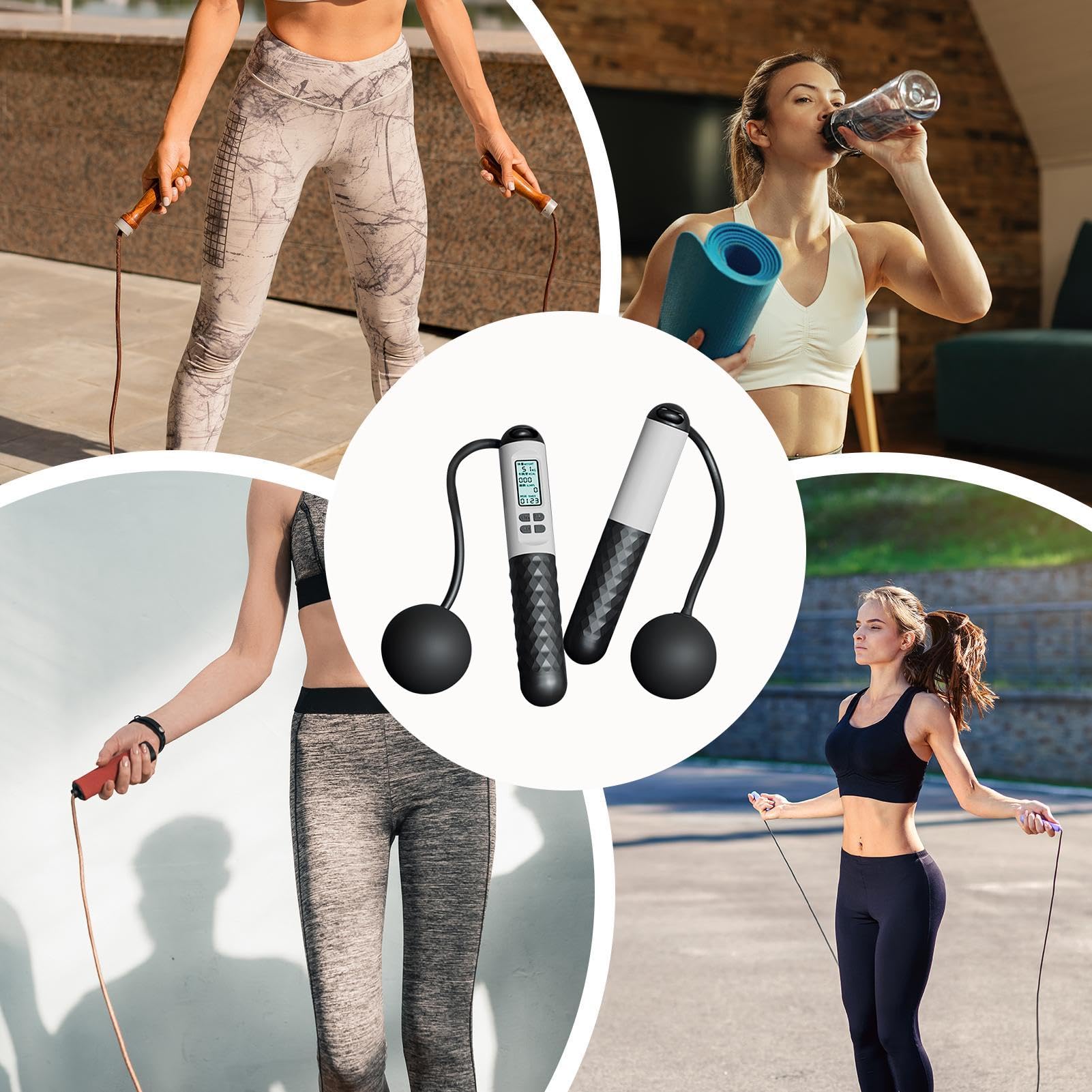 Corda per saltare senza fili con contatore, corda per saltare wireless per adulti fitness, corde per saltare digitali intelligenti regolabili con palla gravitazionale, attrezzatura per allenamento a