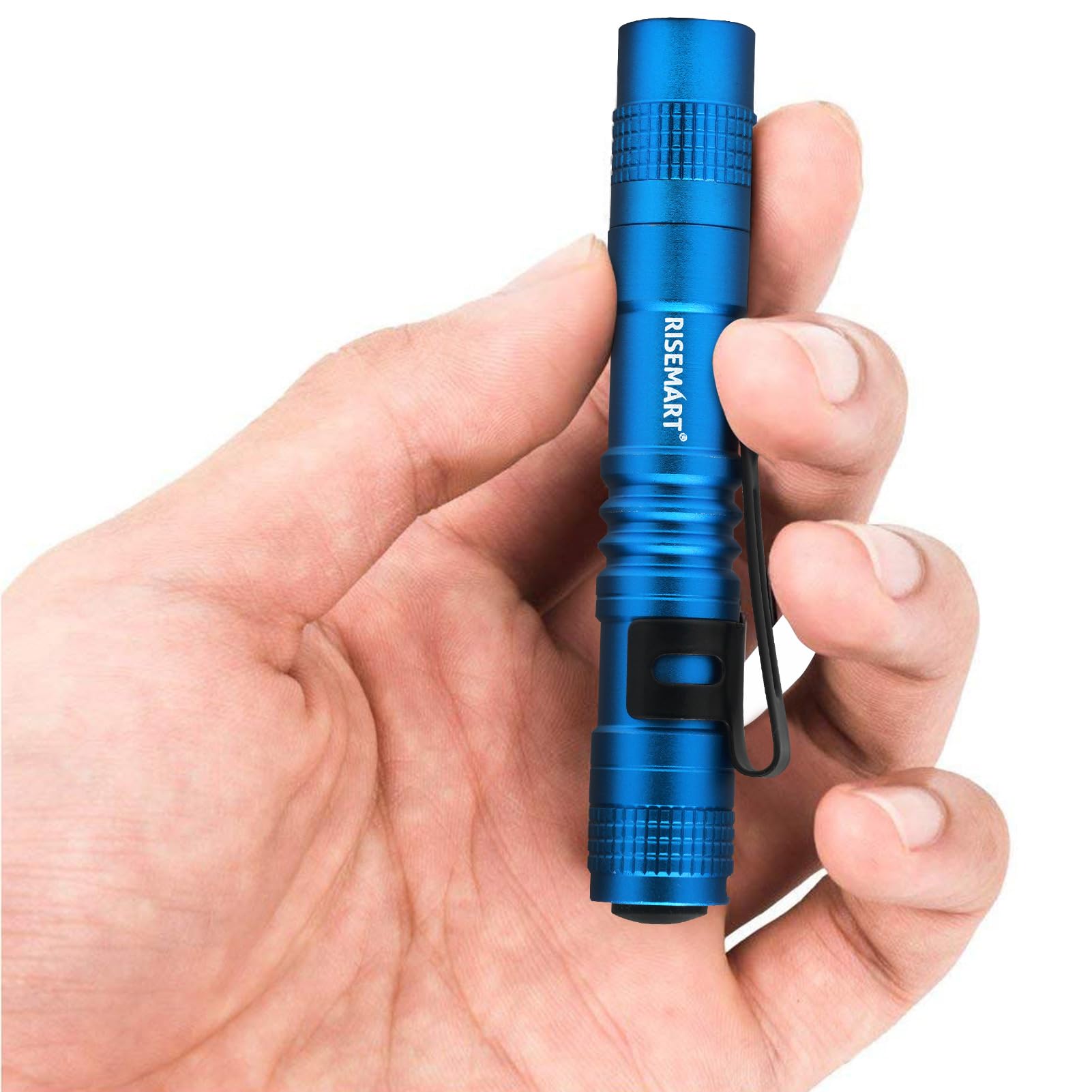 RISEMART Super Small Mini Flashlight AAA 100 Lumens Ultra Bright LED Pen Light Pocket Clip Tactical Torch Lamp(3.5" Blue)