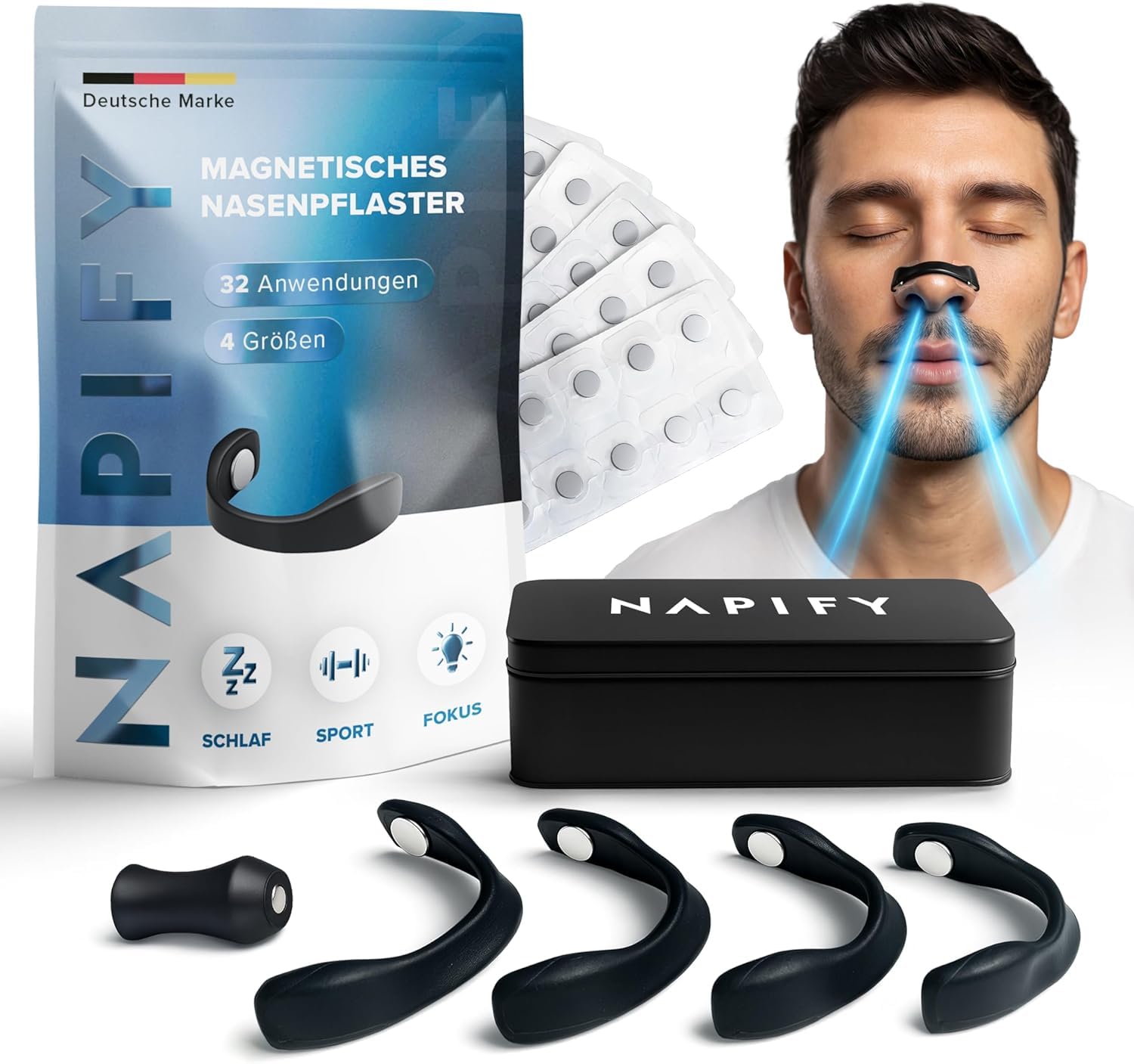 Nasenpflaster Magnet (32 Tage) – Nasenpflaster Magnetisch gegen Schnarchen – Starker Kleber aus Deutschland – für freies Atmen, Sport-Performance & mehr Fokus Anti Schnarch Schnarchstopper