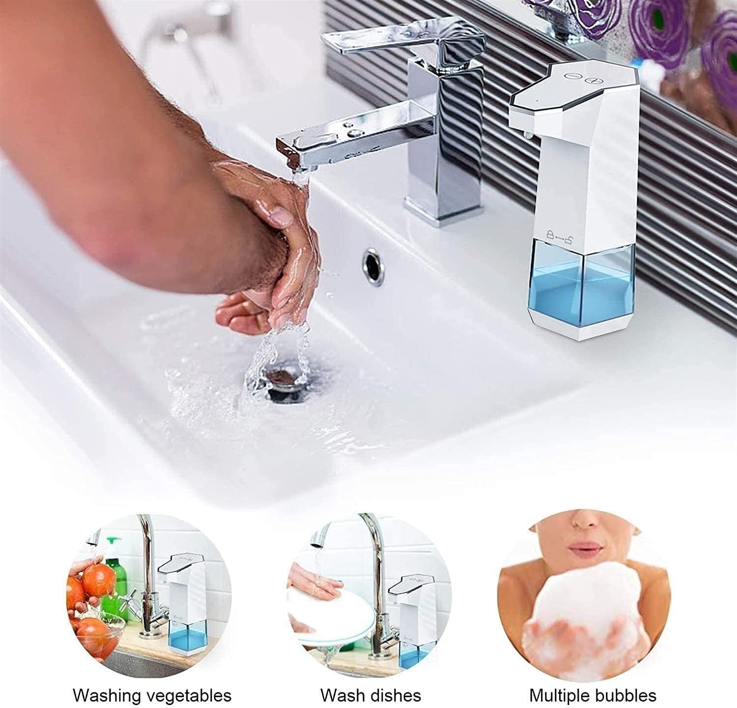 Dispensador de jabón sin contacto, dispensador automático de jabón espumoso recargable para cocina y baño, montado en la pared para uso higiénico, funcionamiento manos libres