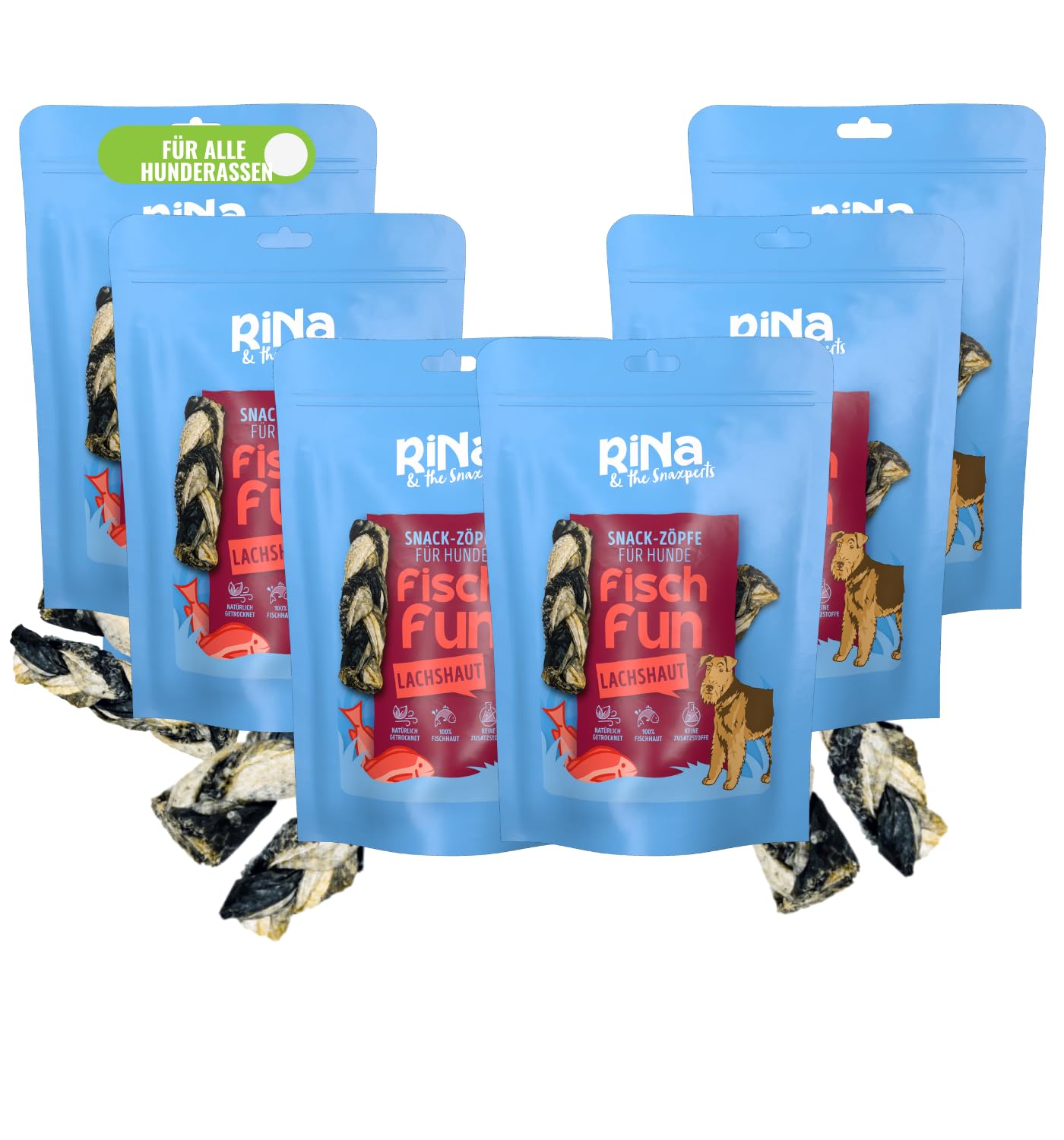 6er-Set: RiNa`s 100% LACHS-ZÖPFE aus Lachshaut (6x140g) | Schonend getrocknete Hundeleckerli aus Fisch | Lang haltbar | Mit Omega-3, 6 & 9 | Proteinreich, nährstoffreich & ohne Zusatzstoffe