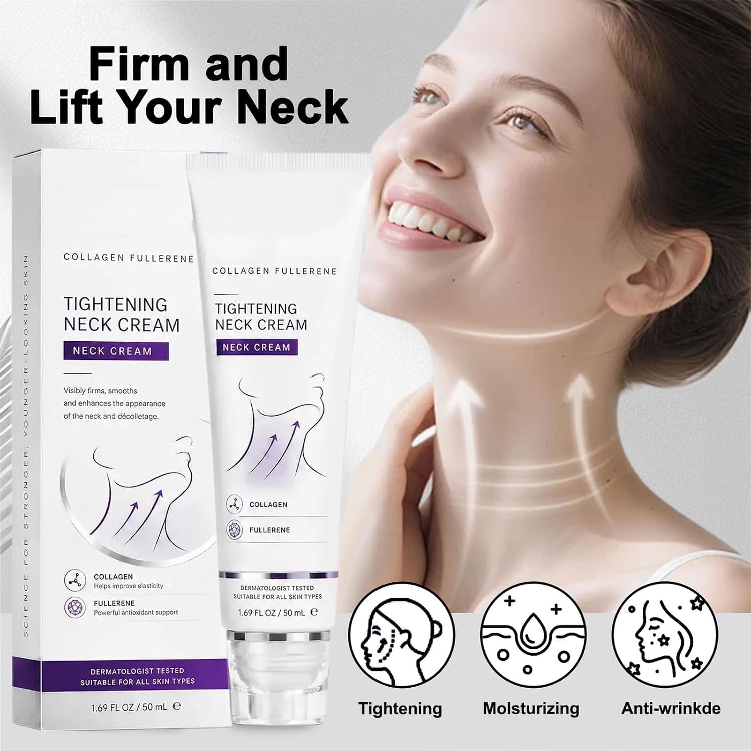 Crema Rassodante, Crema Lift Collo Istantanea | Rassoda il collo, riduce rughe e doppio mento, adatta a tutti i tipi di pelle (3PC)