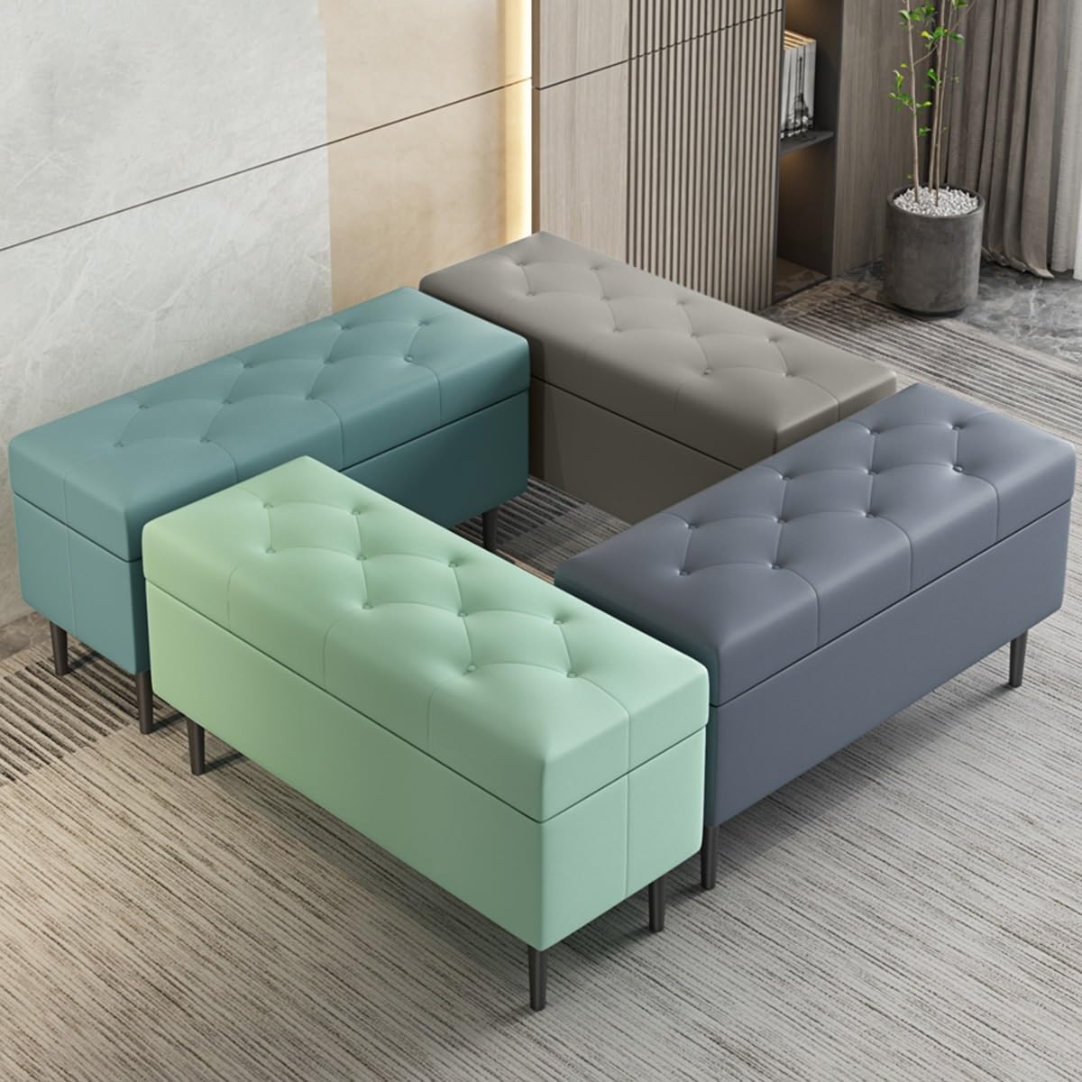 Ce Banc de Rangement rembourré Gris foncé avec Repose-Pieds rectangulaire et Pieds en métal est idéal pour Le Salon, la Chambre et l'entrée. Il s'agit d'un Tabouret élégant (60 cm).