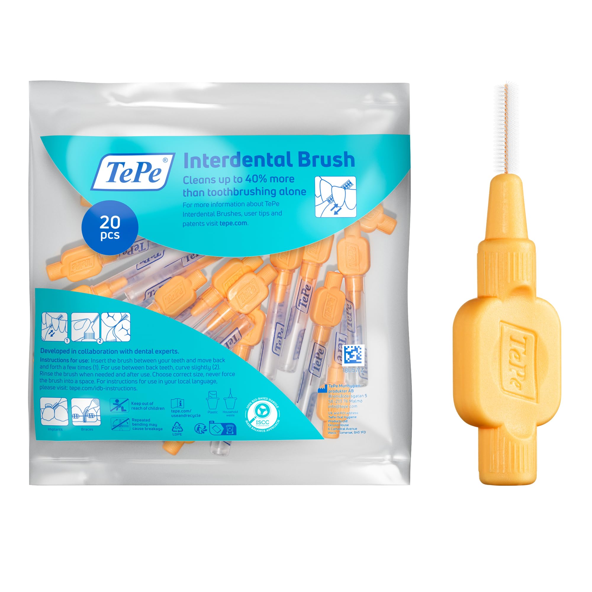 TePe Interdental Brush, Extra Soft, Orange, 0.45mm/ISO 1, 20pcs