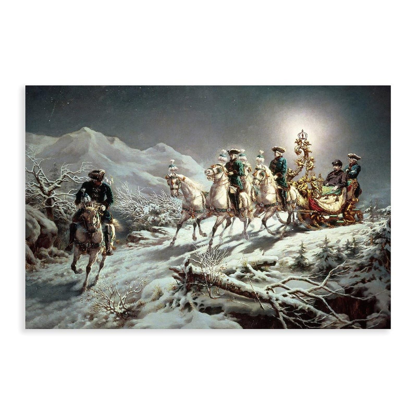 Karl Gottlieb Wenig,Ludwig II of Bavaria Sleighing at Night from Neuschwanstein to Linderhof,art Prints,Vintage Art,canvas Wall Canvas Posters Wall Art Bedroom Office Room Decor Gift 24"L X 36"W