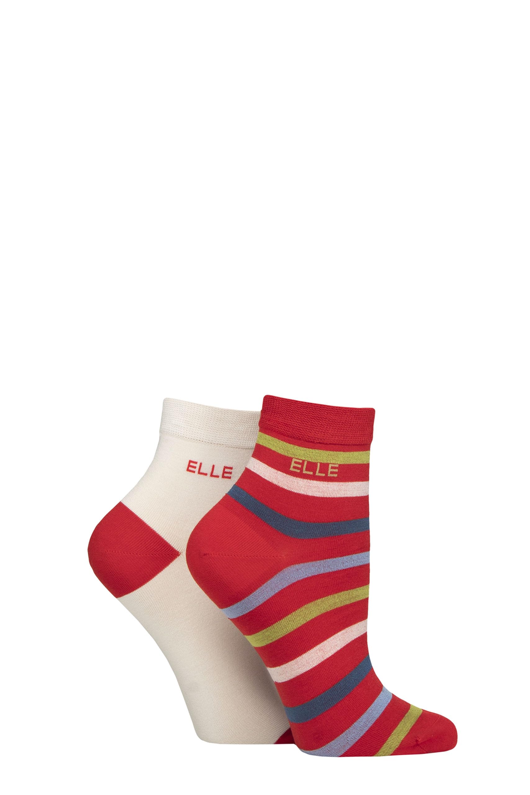 Elle Ladies Bamboo Ankle Socks - Soft Breathable Cooling Material, Mixture of Plains & Patterns, Fun,Colourful Multipack of 2 Size 4-8 (UK, Numeric, 4, 8, Regular, Regular, Coastal Joy Stripe)