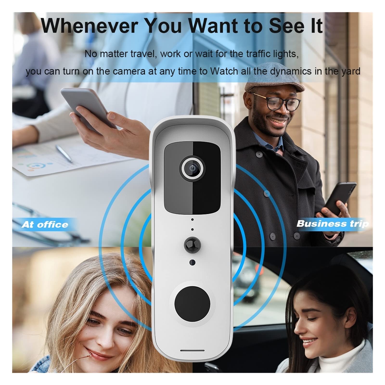 Wideodomofon, Tuya Inteligentny dzwonek wideo Kamera IP Zewnętrzny bezprzewodowy dzwonek Domofon Inteligentna kamera ochrony domu(Nero,Without bell)