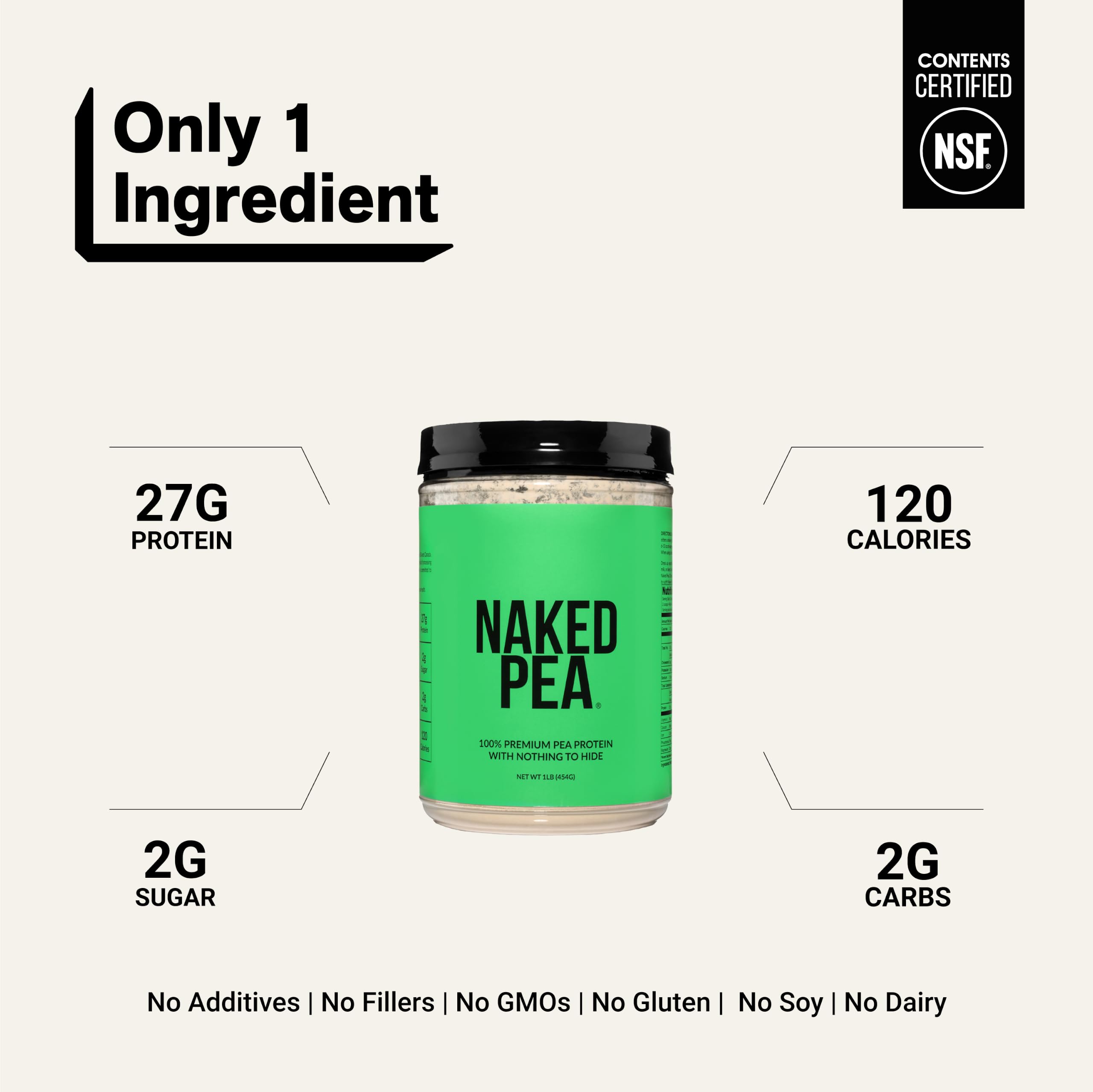 NAKED Pea - Pea Protein Isolate - Plant Based, Vegetarian & Vegan Protein. NSF Certified, Easy to Digest, Non-GMO, No Lactose, No Soy and Gluten Free - 15 Servings — Amazon image 3