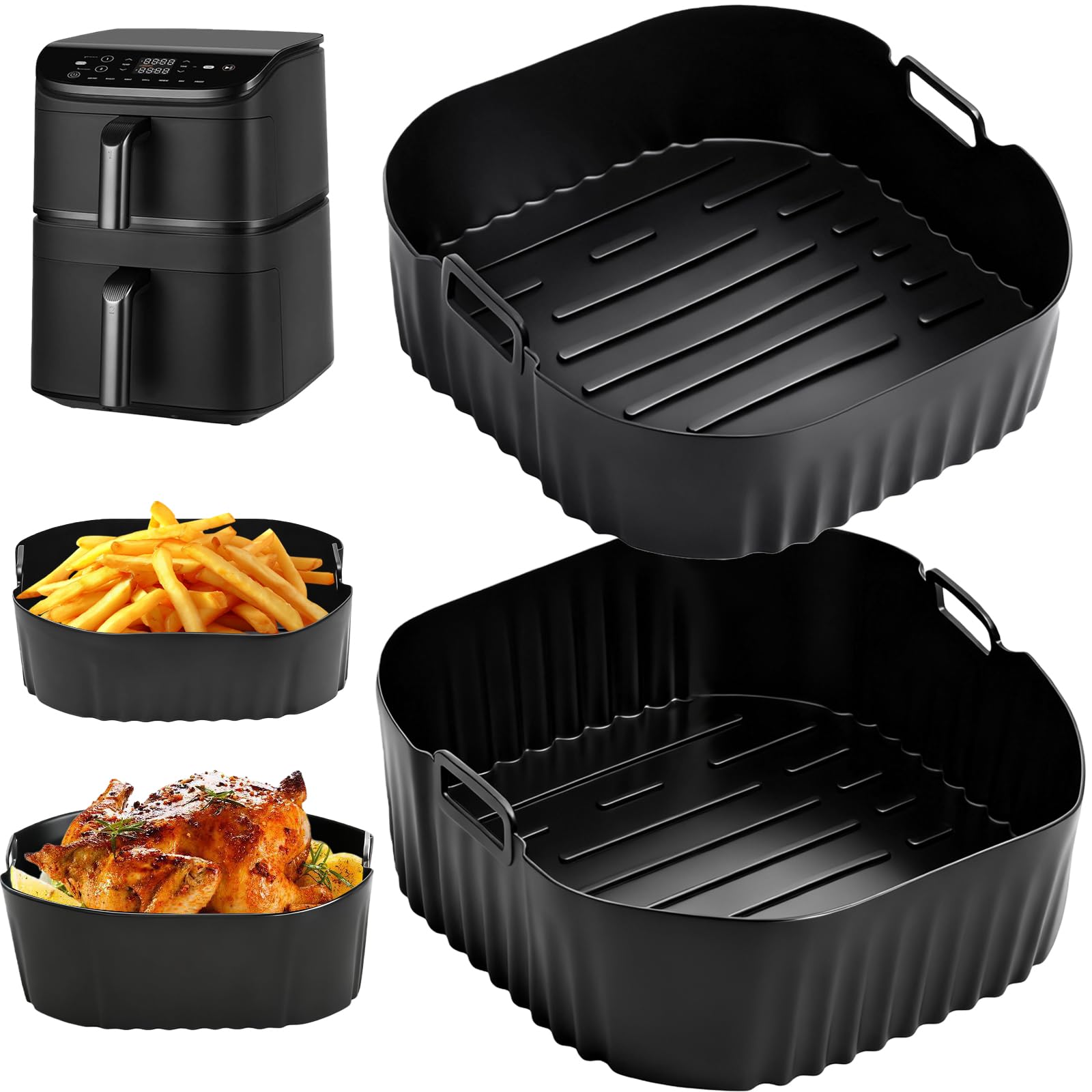 2pcs Moule Silicone Air Fryer, 23cm Air Fryer Basket, Air Fryer