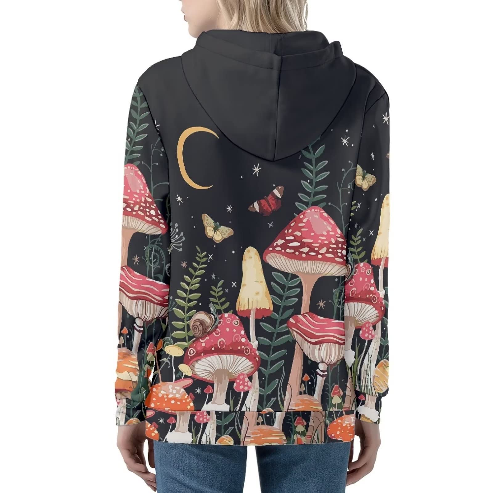 HUIACONG Damska bluza z kapturem zapinana na zamek błyskawiczny rozmiar XS-5XL nastolatki sweter, Ślimak motylkowy grzyb, 4XL