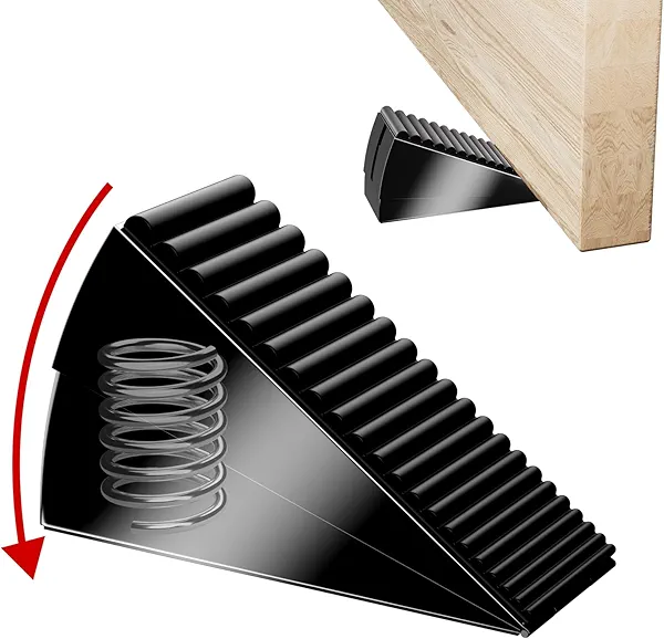 BINFEW Heavy Duty Metal Door Stop, Strongest Large Adjustable Spring Door Stopper Up to 3 inch Tall, Door Stoppers for Bottom of Door, Stainless Steel Black Rubber Door Wedge for Any Heavy Doors