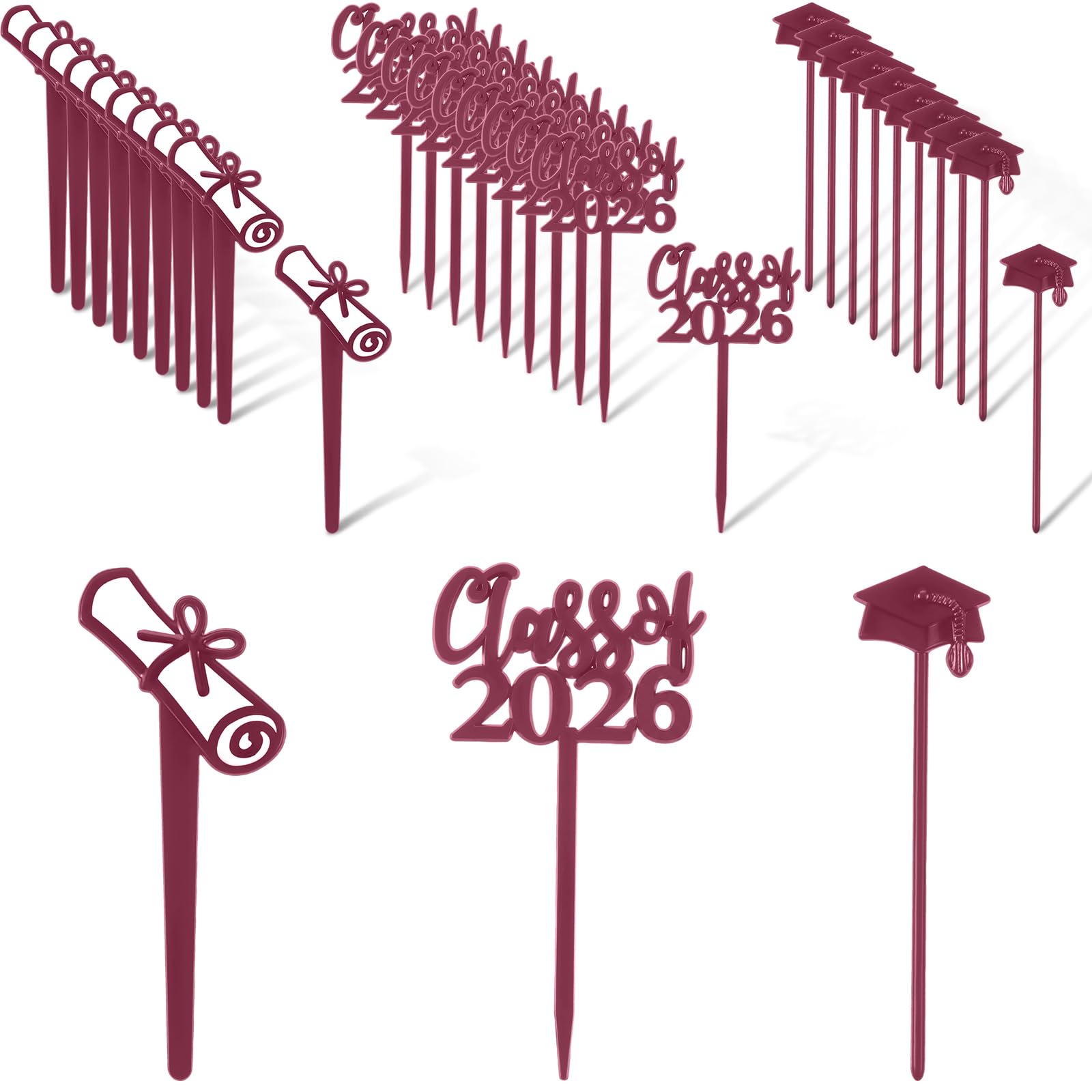 Boao 90 Pieces Class of 2026 Theme Graduation Cake Topper Plastic Cupcake Picks Graduation Cupcake Decorations for Party Supplies and Favors, 3 Styles