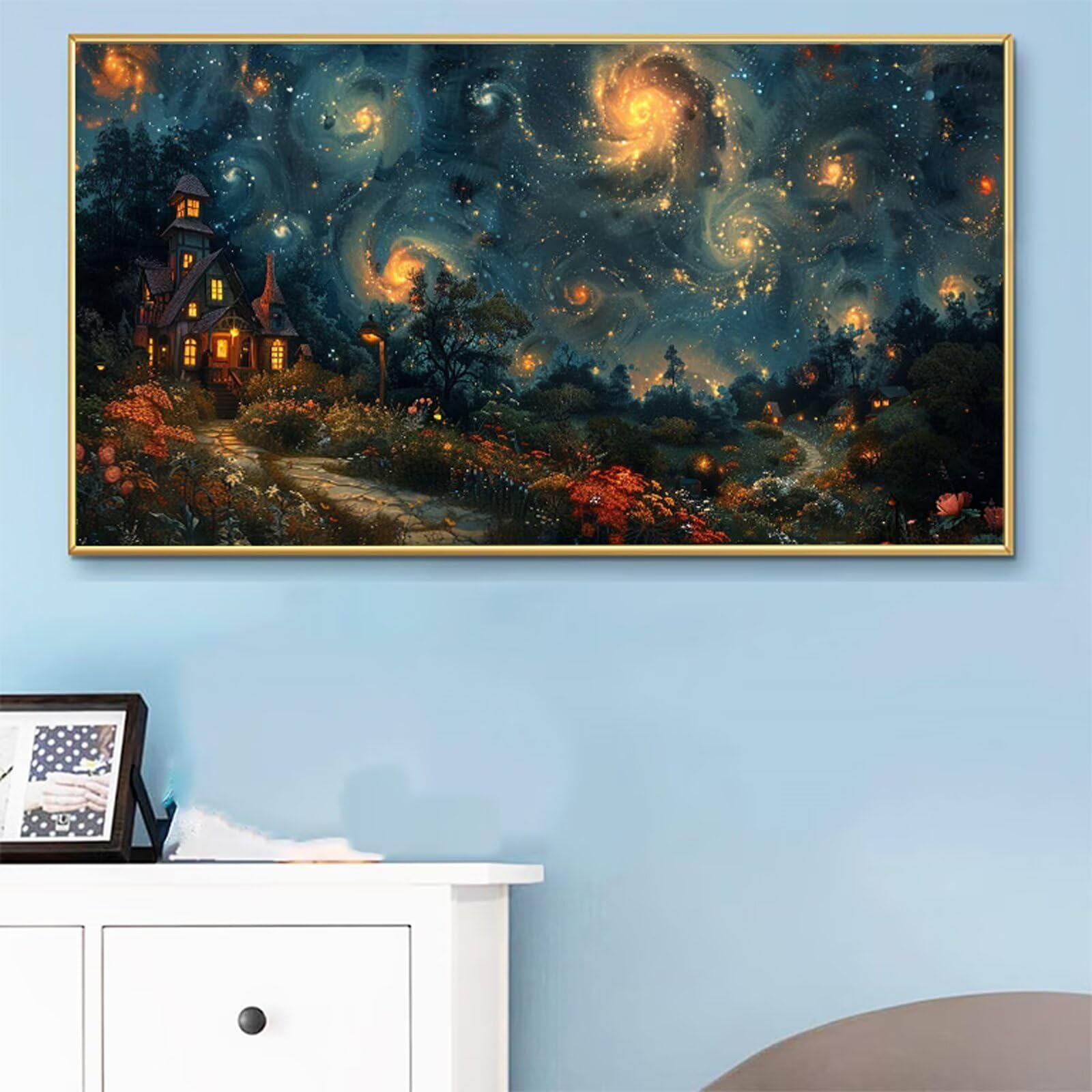 Malen Nach Zahlen XXL Sternenhimmel Malen Nach Zahlen Erwachsene Haus 60x120 cm, Ohne Rahmen, DIY Paint by Numbers Set mit Acrylfarben und Pinseln, Knitterfreie Leinwand, Wand Deko, Geschenk RB-400