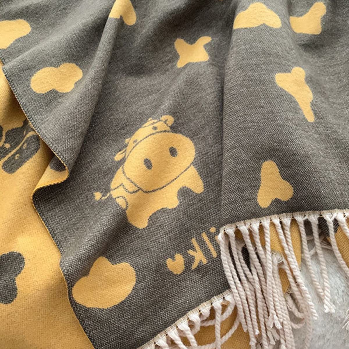 Bufanda ligera y elegante de imitación de cachemir con estampado de vaca, ideal para otoño e invierno. Perfecta para mamá y mujer.