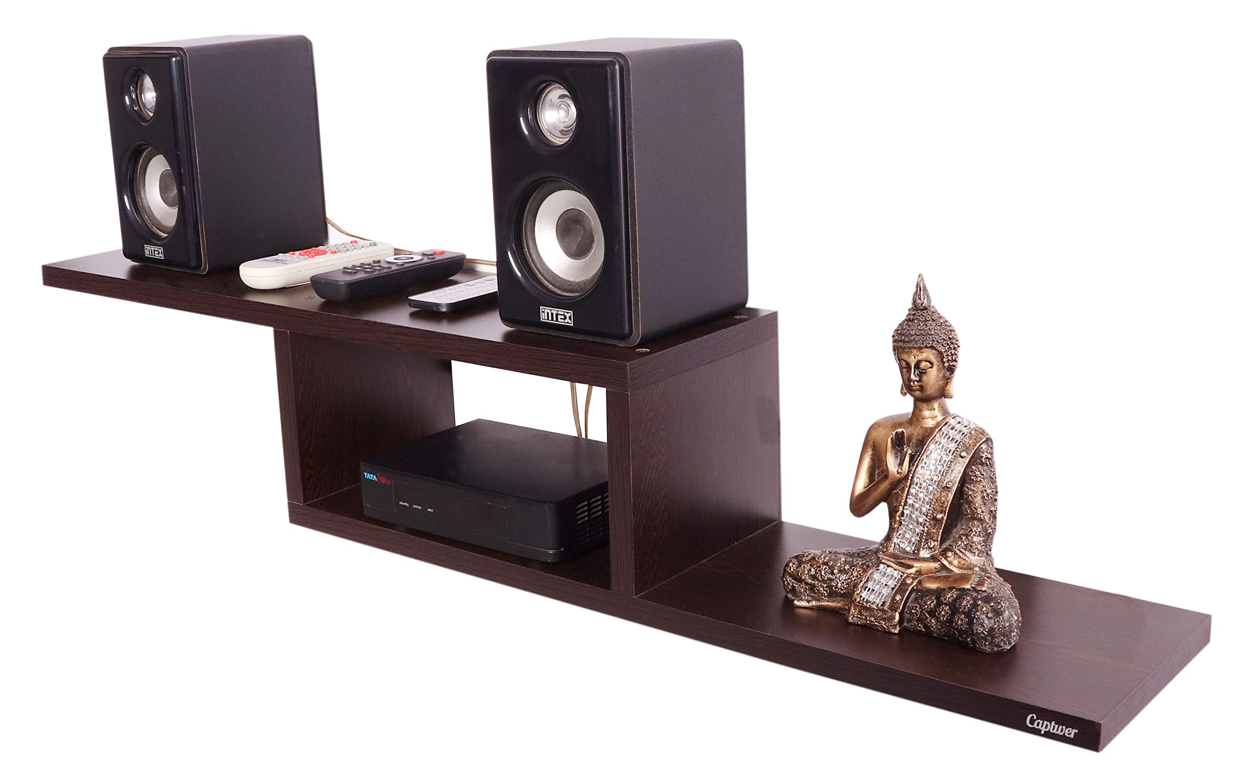 Captiver King Engineered Wood Wall Mount Set Top Box Stand Shelf Shelves Entertainment Units (Wenge) Living Room Home Bedroom Showpiece Accessories Wi-Fi Organizer-image-34