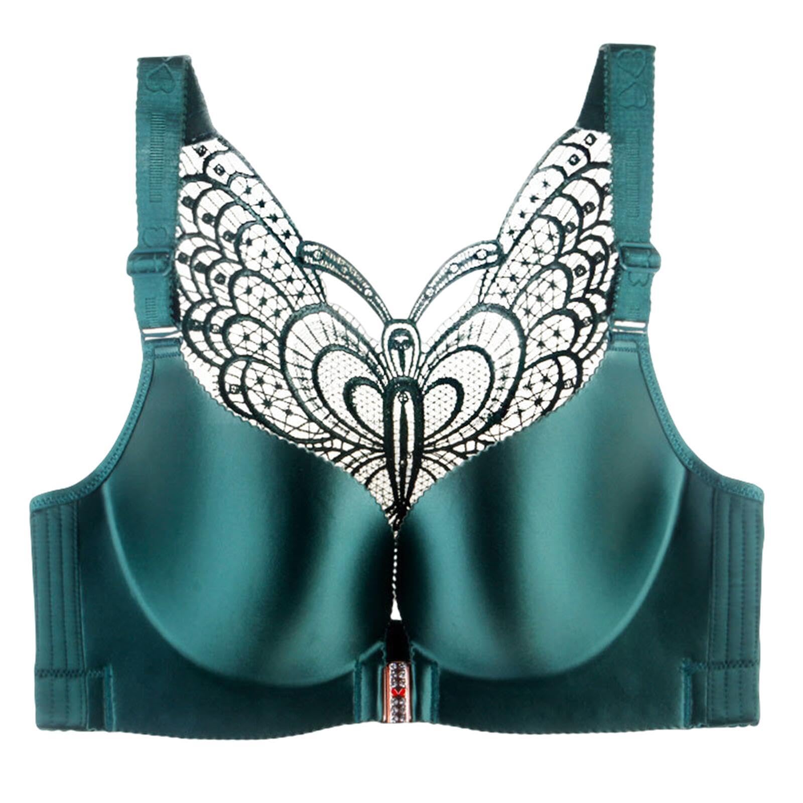 YUYUCH Front Closure Lace Butterfly Bras for Women Push Up Plunge Seamless Smoothing Bra No Wire Comfort Everyday Bra Green