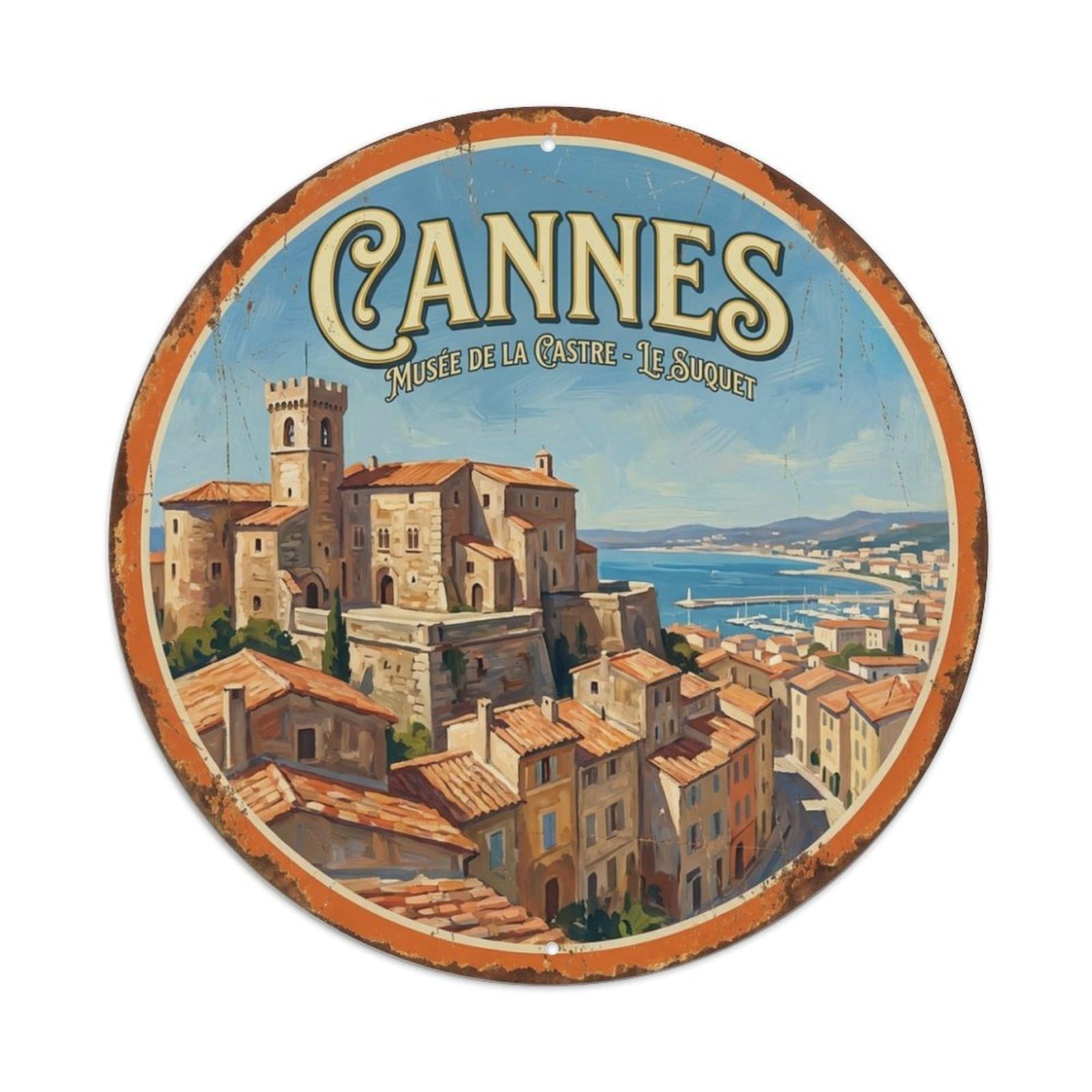 Retro Cannes Historic District Heritage Travel Metal Tin Sign