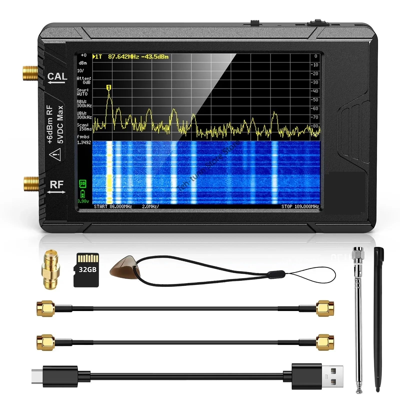 Analizador de Espectro, Analizador de espectro ULTRA con pantalla de 4" de 100 kHz a 5,3 GHz y tarjeta de 32 GB. Comprobador de red LAN interno.