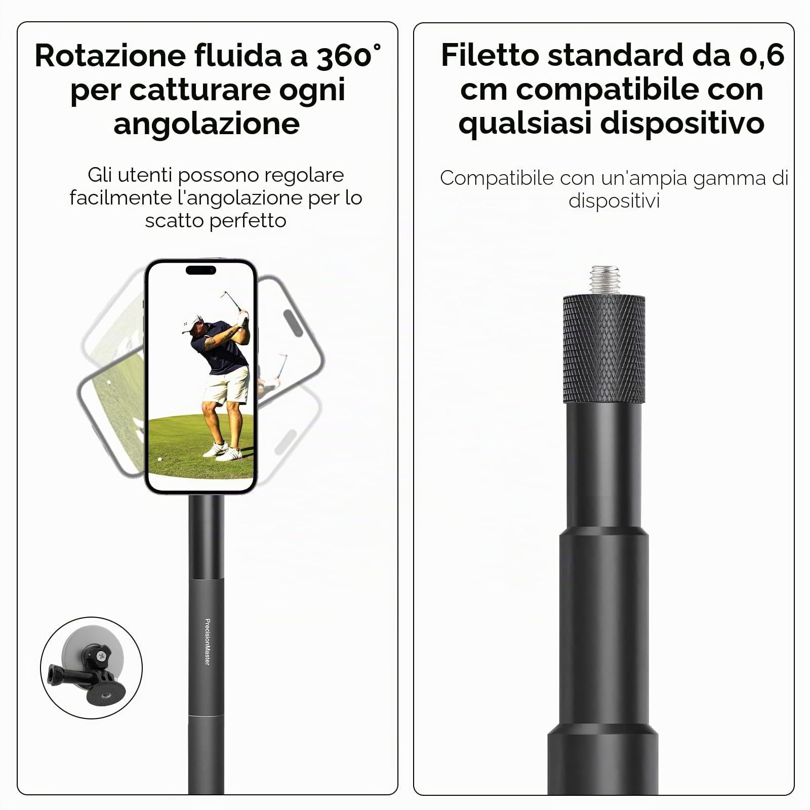 PrecisionMaster Treppiede & Monopiede Golf, Bastone Magnetico per Riprese Golf 135cm Alluminio Regolabile, Aiuto Allenamento Swing Golf Compatibile con iPhone Android