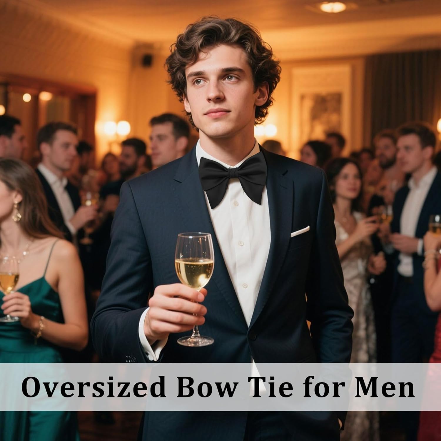 Oversized Bow Ties for Men, Satin Mens Bowtie Adjustable Pre-tied Bowties Men for Wedding Party Prom Banquet - Image 2