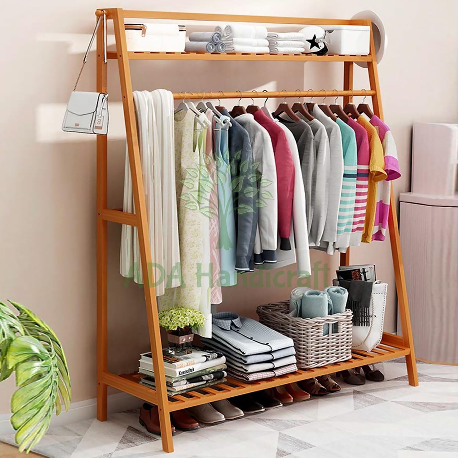ADA Handicraft ® Premium Natural Bamboo Garment Rack, Clothes Rail, Tree Stand Coat Hanger for Jacket, Umbrella, Clothes, Hats, Scarf, and Handbags (Double Pole Rack - 100cm) (B09SZ1V3NP) Amazon Price History, Amazon Price Tracker