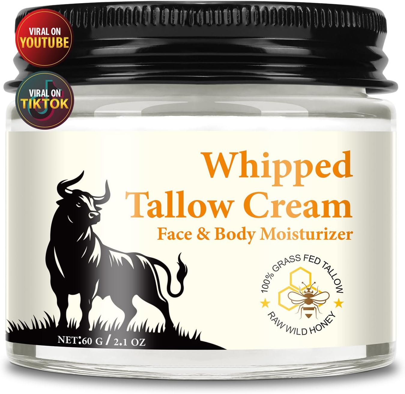 Beef Tallow Skin Care - Tallow and Honey Balm - 100% Grass-Fed Beef Tallow, Honey & Beeswax, Deep Hydration for Dry & Aging Skin, Natural Skin Barrier, Nourishing Moisturizer