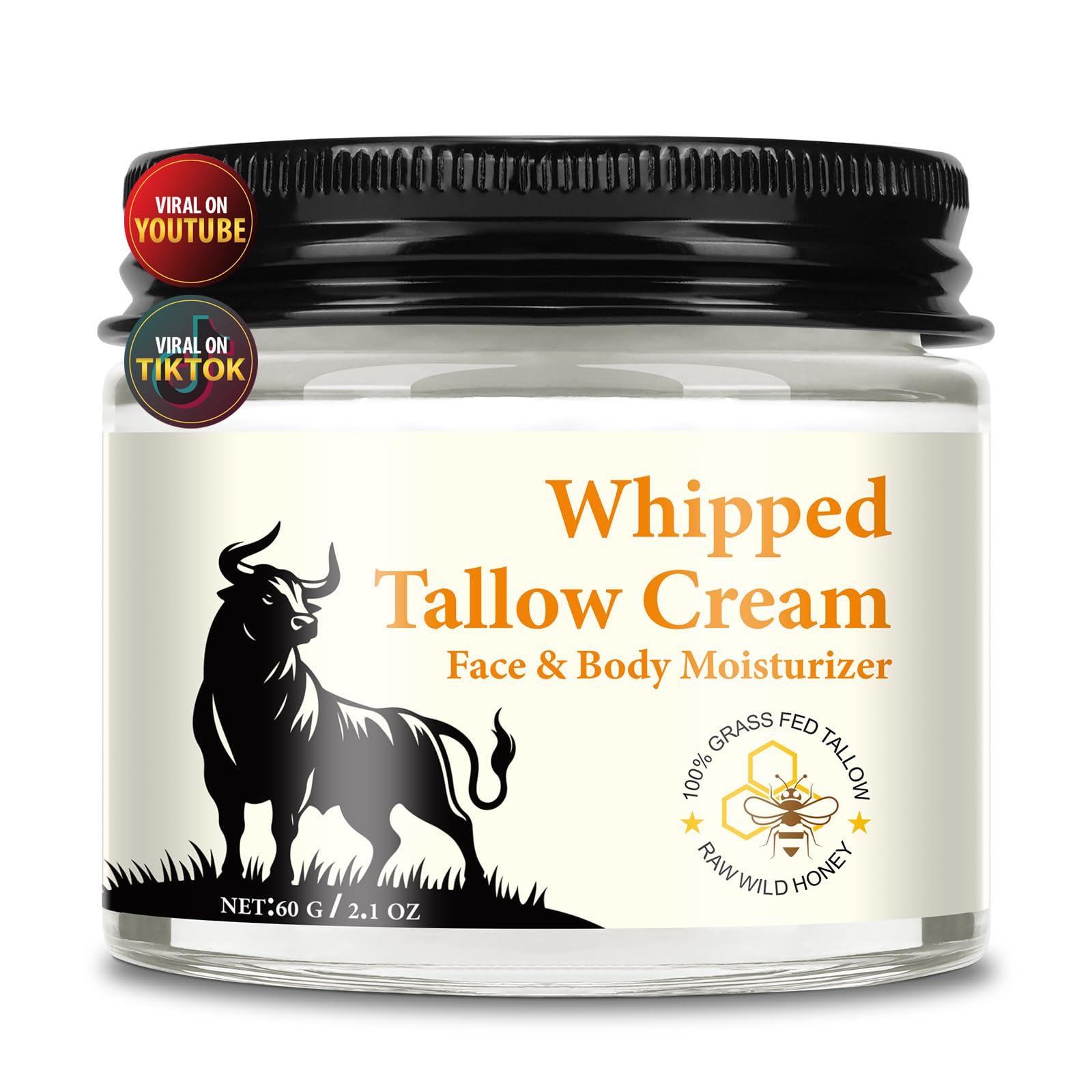Beef Tallow Skin Care - Tallow and Honey Balm - 100% Grass-Fed Beef Tallow, Honey & Beeswax, Deep Hydration for Dry & Aging Skin, Natural Skin Barrier, Nourishing Moisturizer[Amazon-developed Certification] Compact by Design