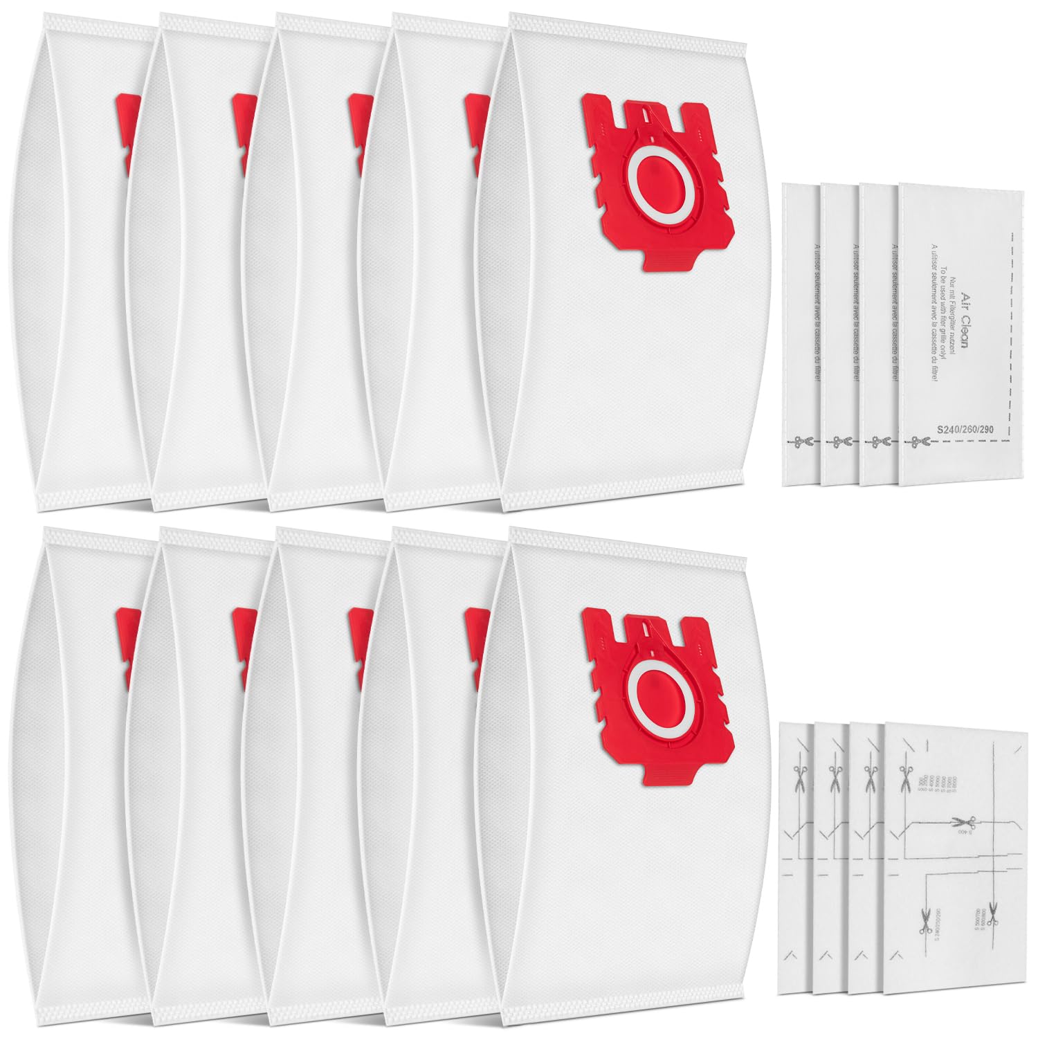 10 Stück FJM 3D Staubsaugerbeutel für Miele Hyclean Pure FJM Staubsauger für Complete C1, Compact C1 C2 S4 S6 S241 S290 S300i S500 S700 S4000 S6000 Serie, Mit 4 Motorschutzfiltern & 4 AirClean Filter