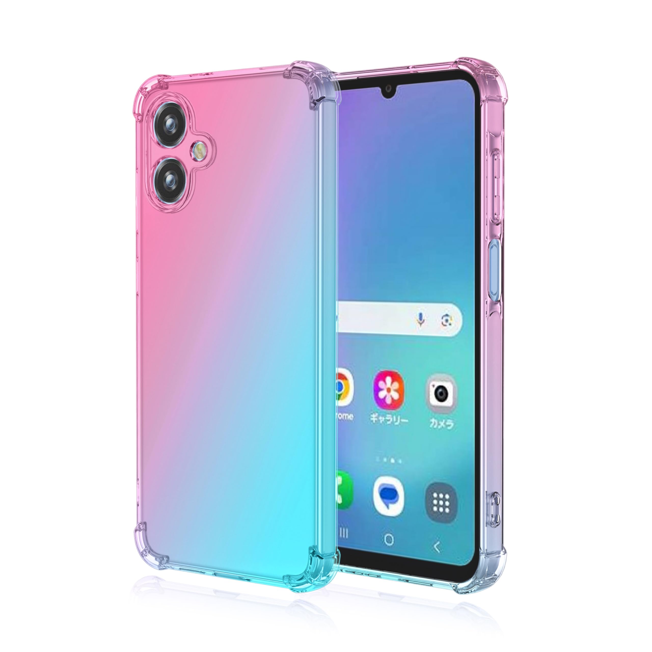 Samsung Galaxy A25 5G対応ケース グラデーションカバー 四角エアクッション 耐衝撃 SC-53F SCG33適用クリアTPUソフトケース 全面保護 軽量 落下防止 docomo Galaxy A25 5G SC-53F au SCG33用スマホ透明保護カバー ピンク＆グリーン